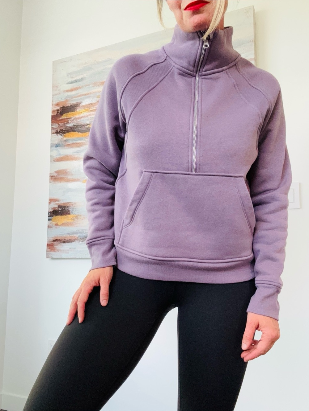 DANSKIN Dusty Mauve Half Zip Fleece Pullover Sweatshirt Kangaroo Pocket Size S
